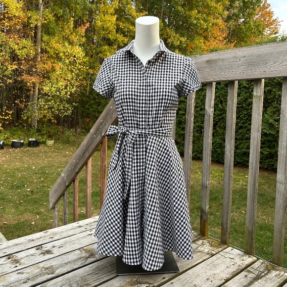 Suzy Shier⎪Gingham black and white check shirt dress - Picture 1 of 9